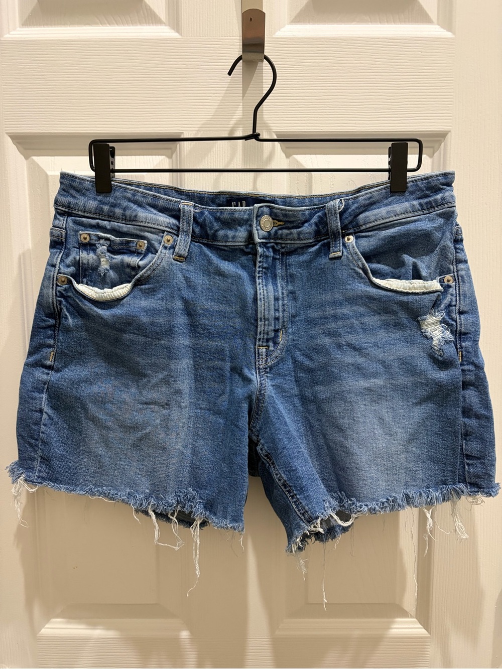 GAP Frayed Hem Distressed Blue Denim Shorts